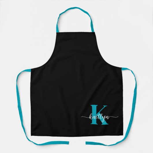 Zwart Blauwgroen monogram Schort (Voorkant)