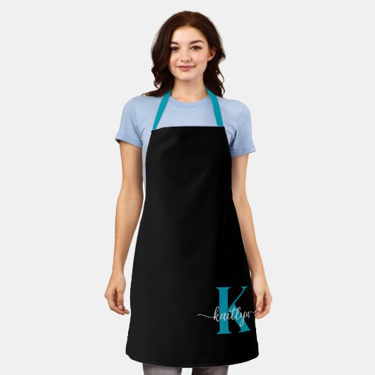 Zwart Blauwgroen monogram Schort (Gedragen)