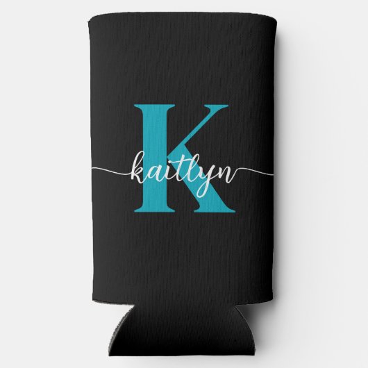 Zwart Blauwgroen monogram Seltzer Blikjeskoeler (Achterkant)