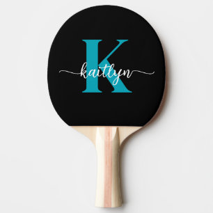 Zwart Blauwgroen monogram Tafeltennisbatje