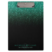 Zwart blauwgroen ombre glitter schittert Monogram Klembord (Voorkant)