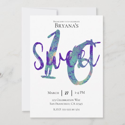 Zwart Blauwgroen Paarse Goud Sweet 16 Verjaardagsf Kaart (Voorkant)