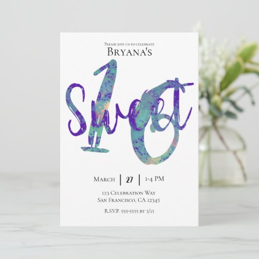 Zwart Blauwgroen Paarse Goud Sweet 16 Verjaardagsf Kaart (Staand voorkant)