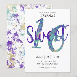 Zwart Blauwgroen Paarse Goud Sweet 16 Verjaardagsf Kaart