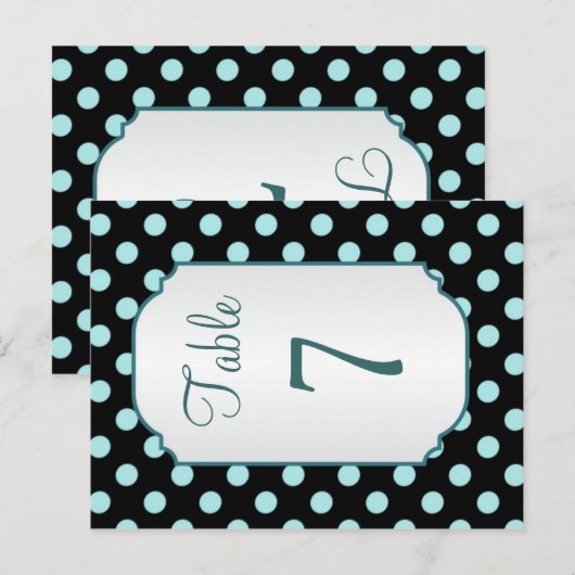 Zwart blauwgroen polka dot Tafelnummer Briefkaart (Voorkant / Achterkant)