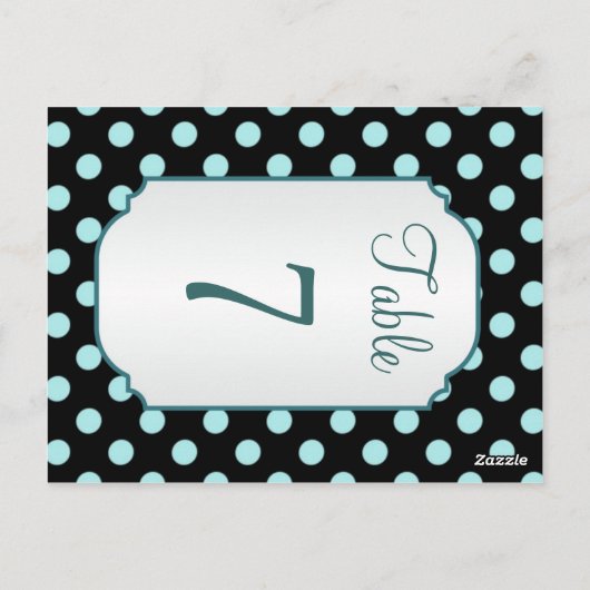 Zwart blauwgroen polka dot Tafelnummer Briefkaart (Achterkant)