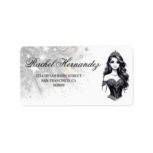 Zwart & Blauwgroen Quinceañera Meisje Etiket (Voorkant)