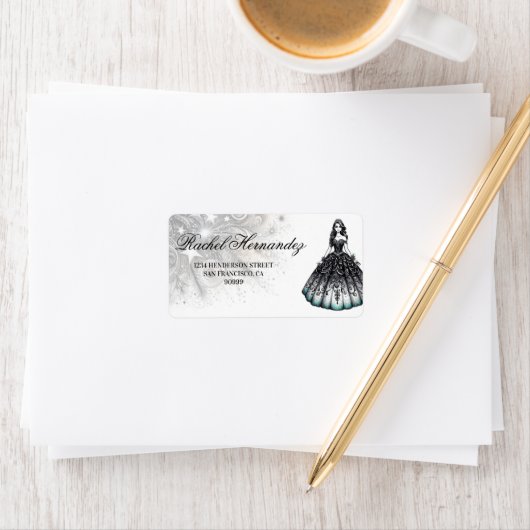 Zwart & Blauwgroen Quinceañera Meisje Etiket (Insitu)