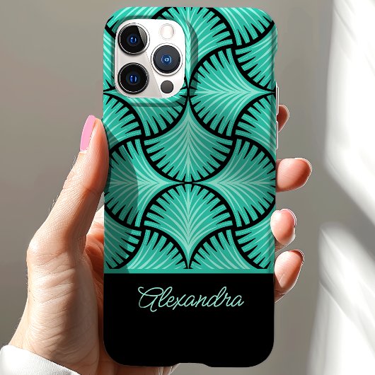 Zwart Blauwgroen Retro 1920s Gatsby Palms Script N Case-Mate iPhone Case