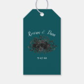 Zwart Blauwgroen Roos Gothic Elegant Wedding Cadeaulabel (Voorkant)