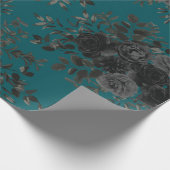 Zwart Blauwgroen Roos Gothic Elegant Wedding Cadeaupapier (Hoek)