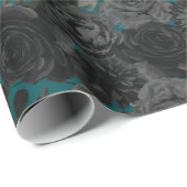 Zwart Blauwgroen Roos Gothic Elegant Wedding Cadeaupapier (Rol Hoek)