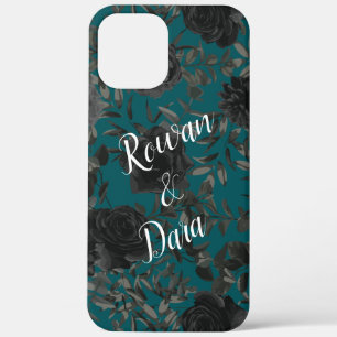 Zwart Blauwgroen Roos Gothic Elegant Wedding Case-Mate iPhone Case