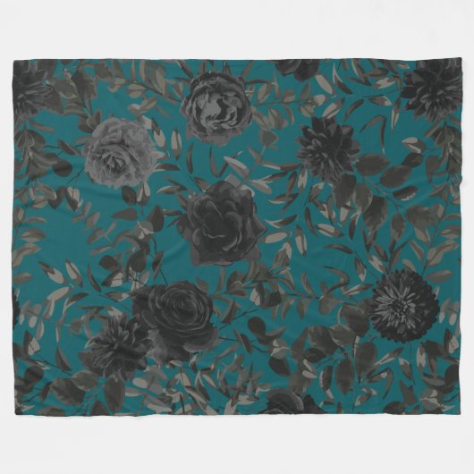 Zwart Blauwgroen Roos Gothic Elegant Wedding Fleece Deken (Voorkant (Horizontaal))