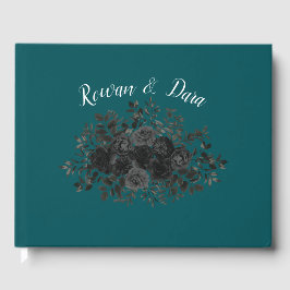 Zwart Blauwgroen Roos Gothic Elegant Wedding Gastenboek