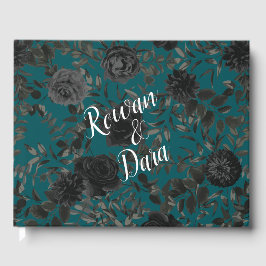 Zwart Blauwgroen Roos Gothic Elegant Wedding Gastenboek