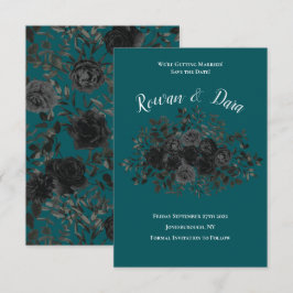 Zwart Blauwgroen Roos Gothic Elegant Wedding Kaart