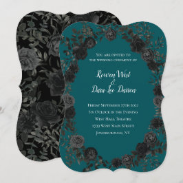 Zwart Blauwgroen Roos Gothic Elegant Wedding Kaart