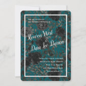 Zwart Blauwgroen Roos Gothic Elegant Wedding Kaart (Voorkant)