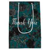 Zwart Blauwgroen Roos Gothic Elegant Wedding Medium Cadeauzakje (Achterkant)