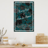 Zwart Blauwgroen Roos Gothic Elegant Wedding Poster (Keuken)