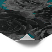 Zwart Blauwgroen Roos Gothic Elegant Wedding Poster (Hoek)