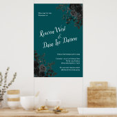 Zwart Blauwgroen Roos Gothic Elegant Wedding Poster (Keuken)