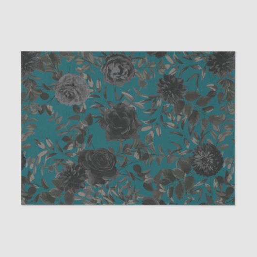 Zwart Blauwgroen Roos Gothic Elegant Wedding Tissuepapier (Voorkant)