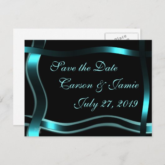 Zwart & Blauwgroen Save-the-Date Invitation aanpas Aankondigingskaart (Voorkant / Achterkant)