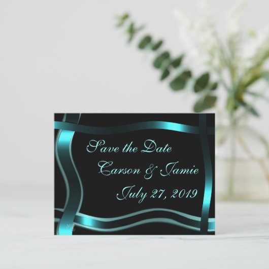 Zwart & Blauwgroen Save-the-Date Invitation aanpas Aankondigingskaart (Staand voorkant)