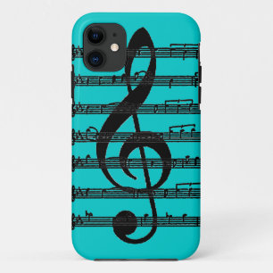 Zwart blauwgroen verdriebaar gespleten muzieknoot iPhone 11 hoesje