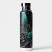 Zwart & Blauwgroen Veren en bloemen Waterfles (Links)