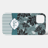 Zwart, blauwgroen, wit bloemmonogram Case-Mate iPhone case (Achterkant (horizontaal))