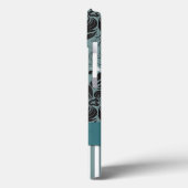 Zwart, blauwgroen, wit bloemmonogram Case-Mate iPhone case (Achterkant / Links)