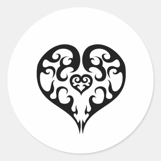 Zwart Blazing Heart Embleem Design Ronde Sticker (Voorkant)