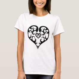 Zwart Blazing Heart Outline Design T-shirt
