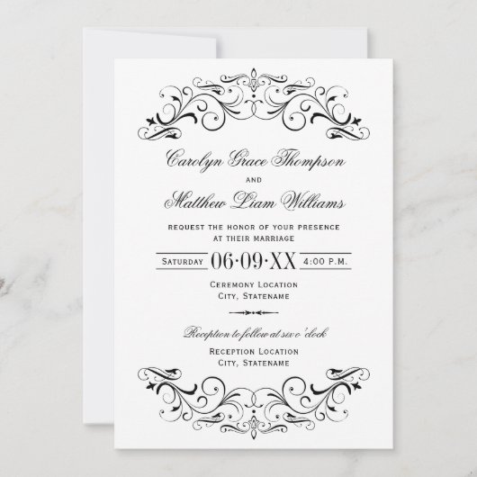 zwart bloeien wit bruiloft kaart (Voorkant)