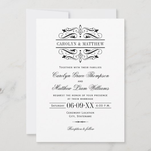  zwart bloeien wit bruiloft kaart (Voorkant)