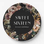 Zwart & Bloem Sweet Sixteen | Elegante verjaardag Papieren Bordje (Voorkant)