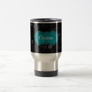 Zwart Bloemen 15 oz. Roestvrij staal Reizen Mok Cu