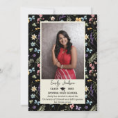 Zwart Bloemen 1 Foto Afstuderen Aankondiging Invit (Achterkant)