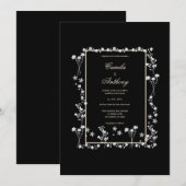 Zwart Bloemen Border Bruiloft Kaart (Voorkant / Achterkant)