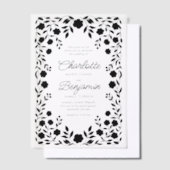 Zwart  Bloemen Border Lijst bruiloft Vellum Uitnodigingen (Offset)