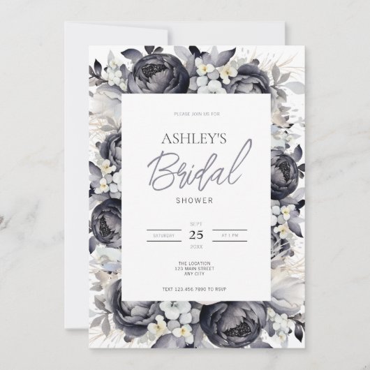 Zwart Bloemen Bruids Douche Uitnodiging (Voorkant)