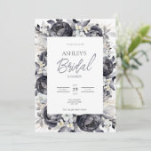 Zwart Bloemen Bruids Douche Uitnodiging (Staand voorkant)