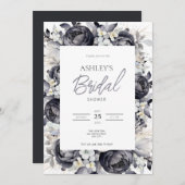 Zwart Bloemen Bruids Douche Uitnodiging (Voorkant / Achterkant)