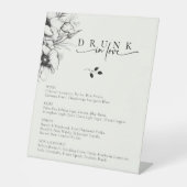 Zwart Bloemen bruiloft Bar Menu Reclamebord Met Voetstuk (Voorkant)