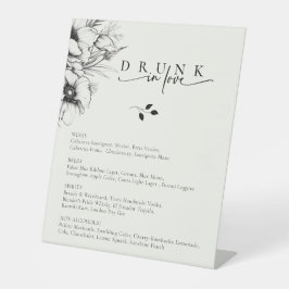 Zwart Bloemen bruiloft Bar Menu Reclamebord Met Voetstuk