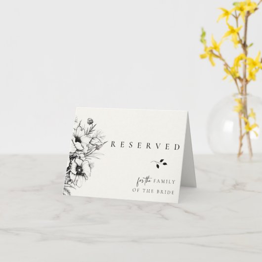 Zwart Bloemen Bruiloft Gereserveerde Kaart (Gele Bloem)