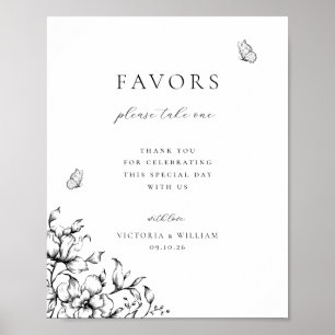Zwart Bloemen bruiloft gunst teken Poster